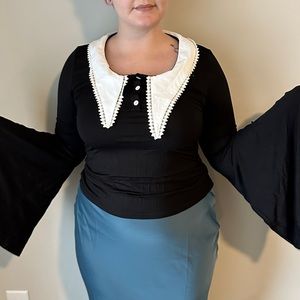 NWT Killstar Wednesday Inspired Collared Bell Sleeve Blouse
